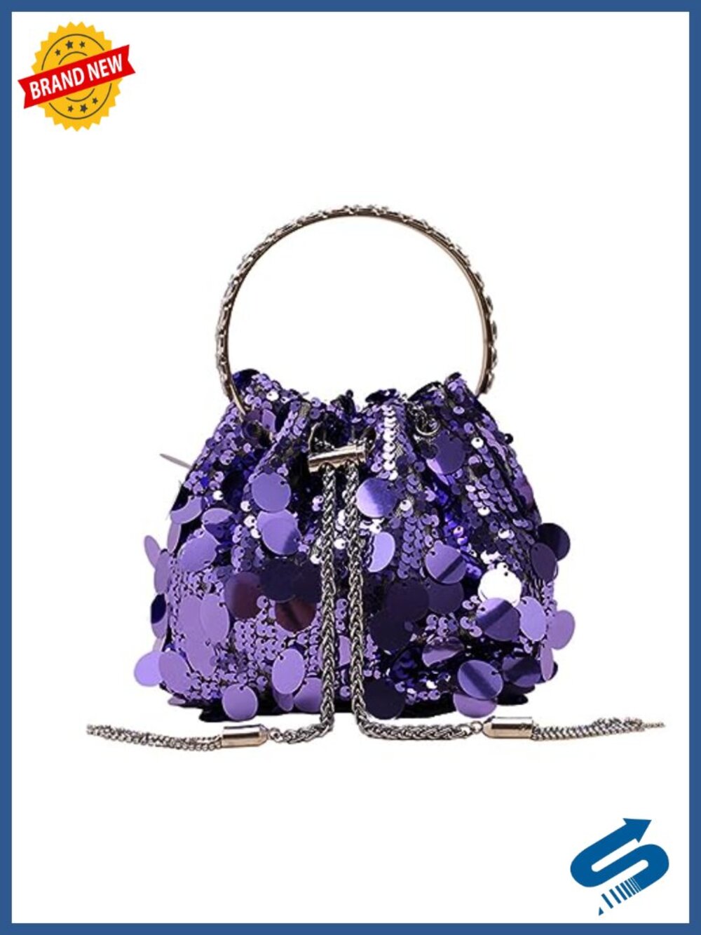 Sparkly Sequin Clutch Purse with Metal Tassel Evening Handbag Crossbody